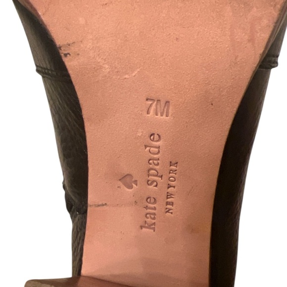 KATE SPADE Lanise Black Leather Bow Stacked Heeled Side Zip Boots Size 7M - Picture 9 of 10